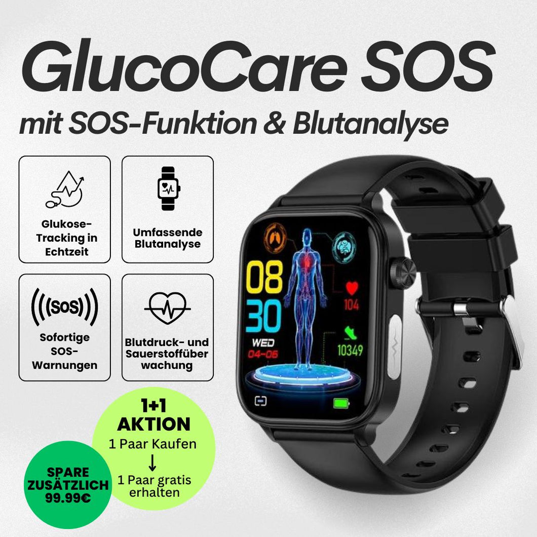 GlucoCare SOS - mit SOS-Funktion inkl. Sturzerkennung & zertifizierte Blutzuckermessung (2025) - Original - Sonderaktion 1+1 Gratis