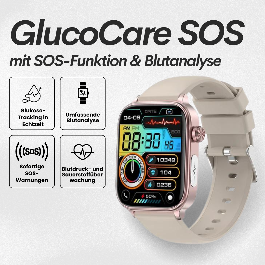 GlucoCare SOS Gesundheitsuhr - mit SOS-Funktion inkl. Sturzerkennung & zertifizierte Blutzuckermessung (2025) - Original