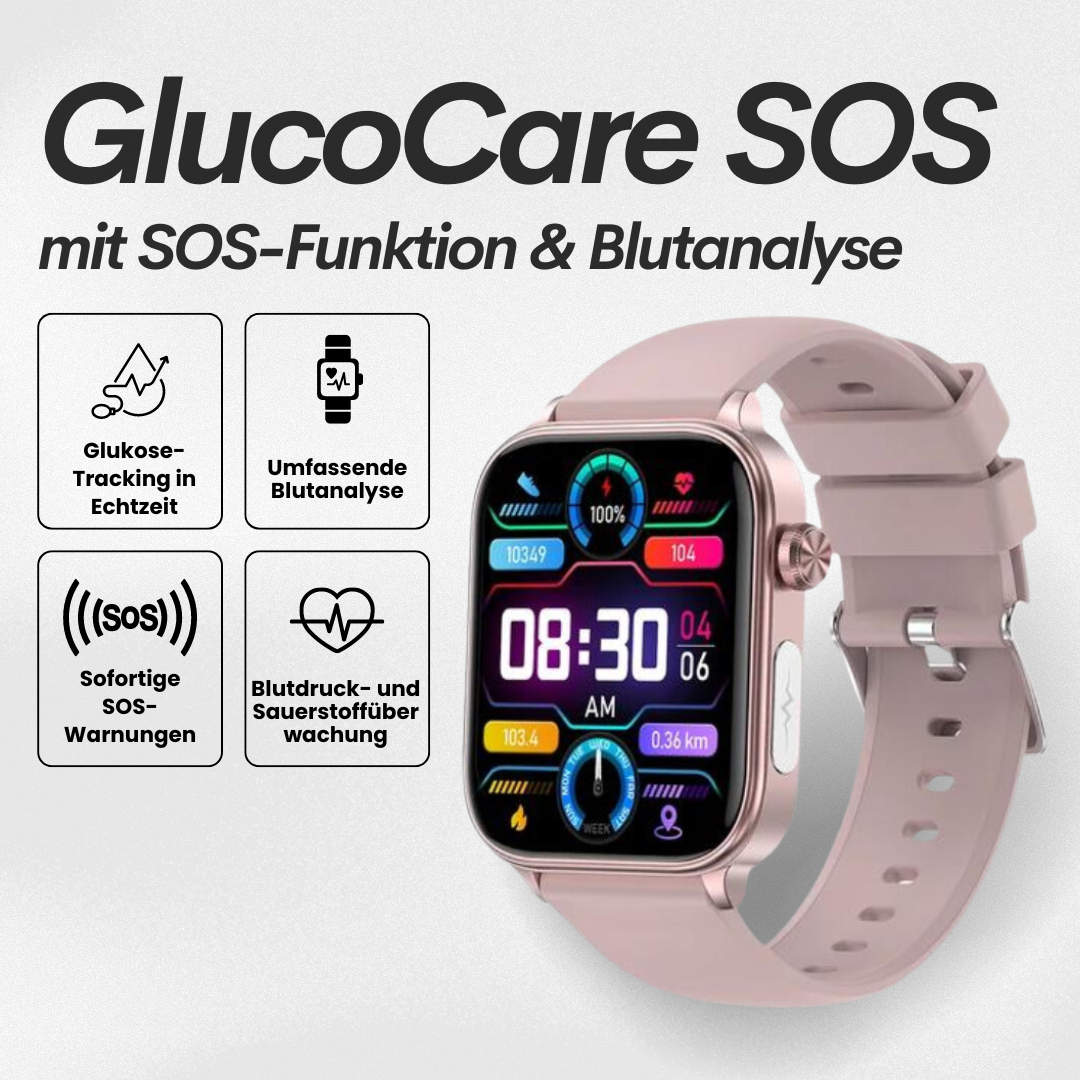 GlucoCare SOS Gesundheitsuhr - mit SOS-Funktion inkl. Sturzerkennung & zertifizierte Blutzuckermessung (2025) - Original