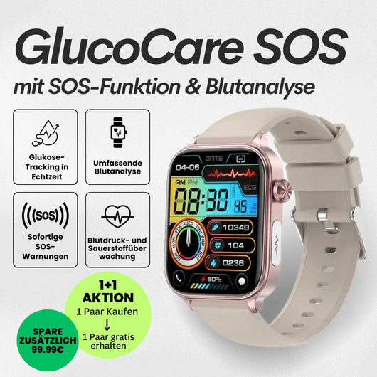 GlucoCare SOS - mit SOS-Funktion inkl. Sturzerkennung & zertifizierte Blutzuckermessung (2025) - Original - Sonderaktion 1+1 Gratis