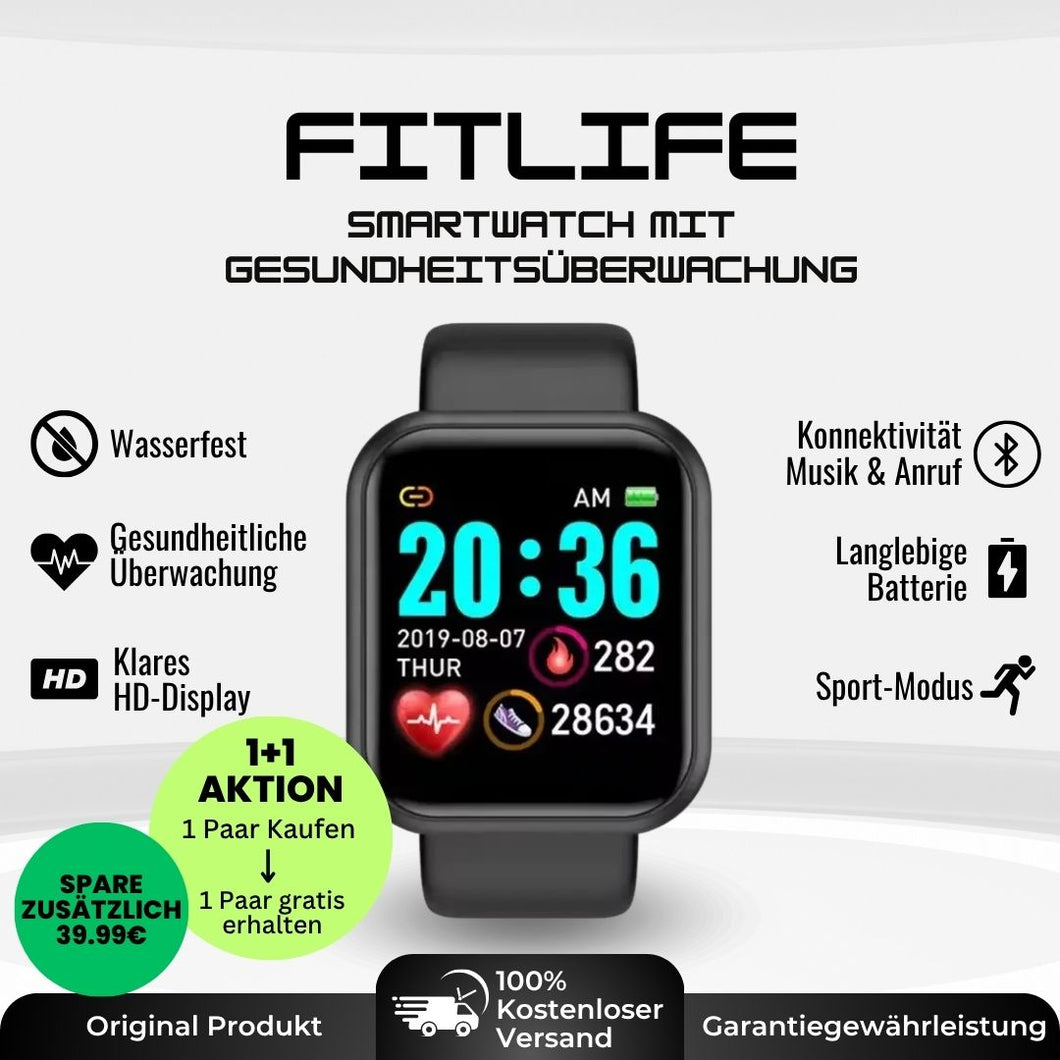 FitLife - Gesundheits u.-Fitness -Smartwatch (2025) - Sonderaktion 1+1 Gratis