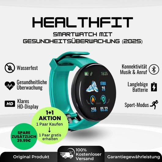 HealthFit - Gesundheits u.-Fitness-Smartwatch (2025) - Sonderaktion 1+1 Gratis