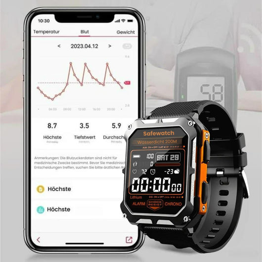 AirForce Health K52 - die unzerstörbare Smartwatch mit Echtzeit Herzfrequenzmesser, Blutdruck-/Sauerstoff-Tracker