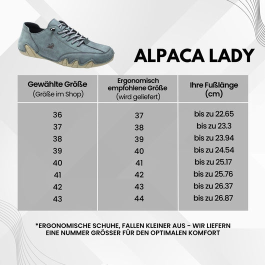 Alpaca Lady - ergonomischer, schmerzlindernder & wasserdichter Barfußschuh